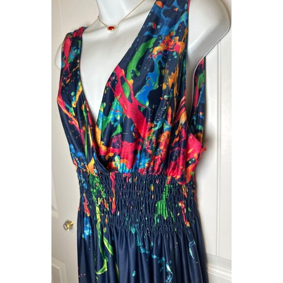 TianmeiHeyi Colorful Abstract Print Maxi Dress With V-Neck & Smocked Waist, 4XL - Picture 5 of 10
